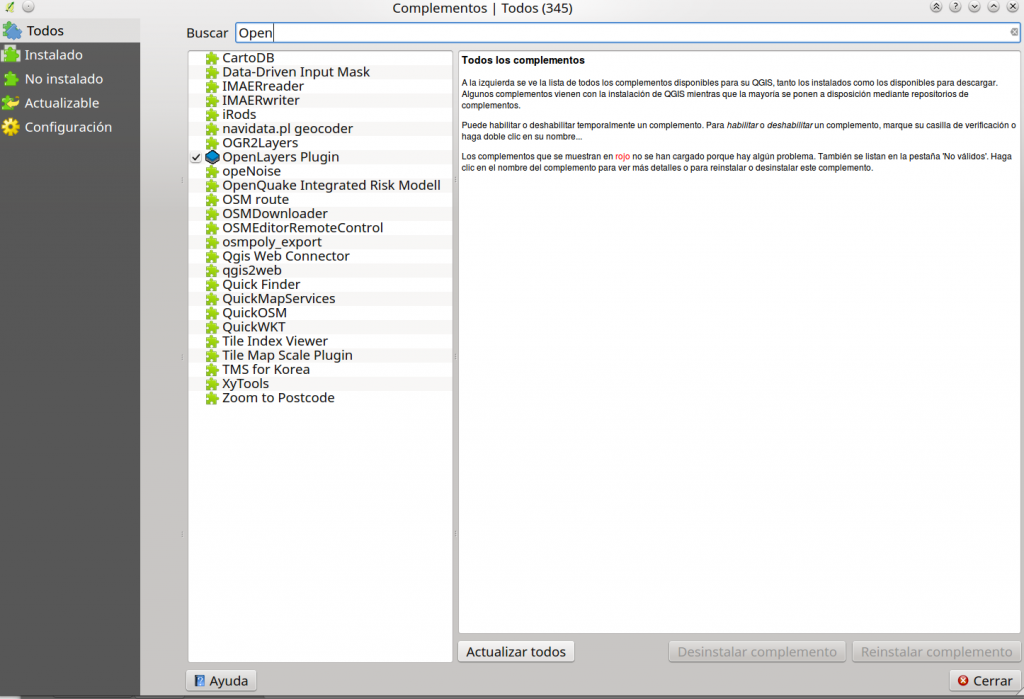 Qgis administrador complementos